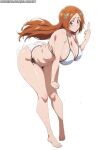  ai_generated bare_thighs barefoot big_ass bikini bleach brown_eyes fat_ass gigantic_ass gigantic_breasts huge_breasts huge_thighs inoue_orihime light-skinned_female light_skin lilabratt long_hair looking_at_viewer massive_ass massive_breasts middle_finger orange_hair plump solo_female squatting sweat sweatdrop thick_body thick_female thick_thighs thighs voluptuous voluptuous_female 