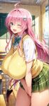  ai_generated bare_thighs blush breasts_bigger_than_head gigantic_breasts green_eyes hair_ornament huge_breasts huge_thighs lala_satalin_deviluke light-skinned_female light_skin long_hair looking_at_viewer massive_breasts one_eye_closed pink_hair school_uniform schoolgirl solo_female squatting sweat sweatdrop thick_body thick_female thick_thighs thighs to_love-ru voluptuous voluptuous_female 