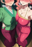 2_girls ai_generated bare_thighs big_breasts blush breasts_squeezed_together gigantic_breasts green_hair gyokuyou_(kusuriya_no_hitorigoto) huge_breasts huge_thighs japanese_clothes kusuriya_no_hitorigoto light-skinned_female light_skin long_hair maomao_(kusuriya_no_hitorigoto) massive_breasts mature_female pink_hair pov pov_hands squatting sweat sweatdrop thick_body thick_female thick_thighs thighs voluptuous voluptuous_female