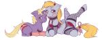  blonde_hair crookedtrees_(artist) cub derpy_hooves derpy_hooves_(mlp) dinky_hooves dinky_hooves_(mlp) equine female friendship_is_magic hair horns horse male my_little_pony pony railgunner stockings white_background 