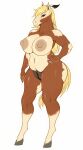 1girl big_ass big_breasts blonde_hair brown_skin cute fluffy_tail horse horse_girl long_ears long_hair m_jr_art milf native posing seductive seductive_face sexy tail thick_ass thick_legs