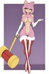  1girl amy_rose big_breasts big_penis cute gloves hammer long_ears pink_hair pink_skin platform_shoes posing seductive seductive_face sexy short_hair tailsrulz thighs 