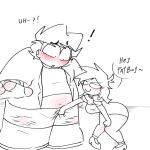 1girl belly_exposed bending blaehine blushing_male breasts chubby colorless curvy_female cute_face danais_mcqueen doodle english_text fat_male female_domination femdom grabbing_penis haruki_teshigawara hetero heterosexual male monochrome no_color no_genitals_shown oc ocs original original_character original_characters plump straight surprised surprised_expression text touching_balls touching_penis