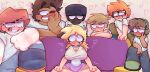 1female 1girl 5boys 5males asian_male biting_lip black_skinned_male blaehine blonde_hair blush blushing_female breasts brown_hair cesar_brown couch curly_hair curvy_female danais_mcqueen dark-skinned_male fat_man fivesome flirt flirting ginger_hair glasses haruki_teshigawara jacob_flowrish josh_bosch kale_kaleski looking_at_another looking_at_viewer meme_reference muscular_male nerdy_male oc original original_characters polyamory red_hair sitting sitting_on_couch size_difference square_glasses tongue troy_jensen white_shirt