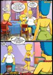 angry angry_face bart_simpson blue_hair clothed clothed_female clothing croc_(artist) green_dress homer_simpson kitchen lisa_simpson marge_simpson short_hair short_skirt svscomics the_simpsons walking_away white_panties yellow_body yellow_hair yellow_skin
