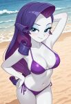 1girls ai_generated arms_behind_back beach bikini blue_eyes breasts cleavage equestria_girls eyeshadow female_only hand_on_hip hand_on_own_hip large_ass long_hair older older_female outside purple_bikini purple_hair rarity_(eg) seductive_eyes seductive_look seductive_smile smile solo_female white_skin young_adult young_adult_female young_adult_woman
