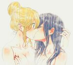  2_girls aihara_mei aihara_yuzu bare_arms bare_hands bare_shoulders black_hair blonde_hair blush breasts citrus_(anime) citrus_(manga) closed_eyes completely_nude earrings female/female female_only girl_on_girl hair_bun kissing lesbian_couple lesbian_sex mei_aihara mutual_yuri nude open_eyes shower wedding_ring yuri yuzu_aihara 