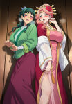 2_girls ai_generated bare_thighs big_breasts blue_eyes blush cyan_eyes embarrassed female_orgasm flower_in_hair gigantic_breasts green_hair gyokuyou_(kusuriya_no_hitorigoto) hair_bun hair_ornament hair_ribbon huge_breasts huge_thighs japanese_clothes kusuriya_no_hitorigoto light-skinned_female light_skin long_hair maomao_(kusuriya_no_hitorigoto) massive_breasts mature_female pigtails pink_hair pussy_juice pussy_juice_drip squatting squirting squirting_liquid sweat sweatdrop thick_body thick_female thick_thighs thighs voluptuous voluptuous_female