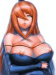 1girl bangs bare_shoulders big_breasts breast_hold breasts crossed_arms detached_sleeves fishnet fishnet_top fishnets fumio_(rsqkr) green_eyes hair_over_one_eye huge_breasts humio large_breasts lips long_hair looking_at_viewer mei_terumi mei_uchiha mizukage naruto naruto_shippuden nipple_slip nipples orange_hair puffy_nipples red_eyes red_hair solo swept_bangs