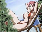 aoi_kiriko armpit ashtray bikini breasts chair cigarette drink female glass godannar large_breasts one_eye_closed pink_hair red_hair smoking swimsuit watermark