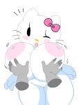  1boy 1girls anthro big_breasts black_eyes blush blush_stickers bow breasts cassettedream cat_girl completely_nude cute digital_media_(artwork) disembodied_hands disembodied_limb dream-cassette felid feline felis female furry furry_female grabbing_another's_breast groping groping_breasts hair_bow hair_ornament hello_kitty hello_kitty_(character) hoshime huge_breasts kitty_white male mob_face nipples nude one_eye_closed pussy sanrio shortstack simple_background solo_focus thick_thighs whiskers white_background white_fur wide_hips winking 