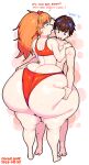  1boy1girl asuka_langley_souryuu bikini brown_hair butt_expansion dat_ass dumptruck_butt fat_ass gigantic_ass neon_genesis_evangelion neon_lights onaeane shinji_ikari 