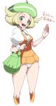 1girl aliasing bel_(pokemon) bianca_(pokemon) blonde_hair blush green_eyes hat huge_breasts humans_of_pokemon kotomozou oekaki panties pokemon pokemon_(game) pokemon_black_and_white pokemon_bw short_hair smile solo translated underwear