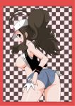  ass blush breasts brown_hair game_freak hilda_(pokemon) koutarosu large_breasts long_hair nintendo nipple nipples pokemon pokemon_(game) pokemon_black_and_white pokemon_bw ponytail shirt_up smile 