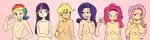 6girls angry applejack applejack_(mlp) big_breasts blue_eyes breasts erect_nipples female female_only flat_chested fluttershy fluttershy_(mlp) freckles friendship_is_magic green_eyes huge_breasts humanized lineup long_hair megasweet multiple_girls my_little_pony navel nipples nude pink_background pink_hair pinkie_pie pinkie_pie_(mlp) ponytail purple_eyes purple_lipstick rainbow_dash rainbow_dash_(mlp) rarity rarity_(mlp) short_hair shy small_breasts smile surprise twilight_sparkle twilight_sparkle_(mlp) wide_image