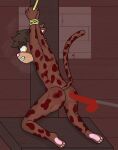 1girl alone beans bitch black_hair brown_fur excited execution furry furry_male furry_only gay_male kidnapped kneel kneeling_on_ground kneeling_on_table naked_male nude oc original_character pain punishment renato_atiq_carter_furry slave solo_male spots spotted_fur whipped yaoi yellow_eyes