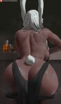  1girl bent_over big_breasts boku_no_hero_academia bubble_butt cleavage dark-skinned_female doggy_position horny inviting_to_sex mirko miruko miruko_(boku_no_hero_academia) miruko_(my_hero_academia) my_hero_academia oroborus pose red_eyes rumi_usagiyama sitting teasing thick_thighs usagiyama_rumi white_hair 