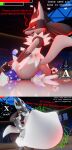 1girl 3d 3d_(artwork) anthro belly_bulge digestion dominant_male female_on_bottom female_prey forced furry helpless hungrycario lucario male male/female male_facesitting_female male_on_top male_pred pinned pinned_by_butt powerless rabbit role_reversal squirming stomach_bulge stomach_noises struggling vore