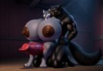 1girl ai_generated bigger_male duo eric_(wolf2012) hyper_balls hyper_breasts hyper_penis lyra_(wolf_2012) male muscular_male sitting_on_penis veiny_penis wolf