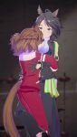 2_girls 3d 60fps ahoge animal_ears between_breasts black_gloves black_hair black_jacket black_necktie black_pants braid breast_smother breasts center_frills center_opening commentary coolchouzhao ear_ornament ear_piercing english_commentary face_between_breasts frilled_shirt frills fuji_kiseki_(umamusume) gif gloves half_gloves half_up_braid half_up_half_down_braid head_between_breasts high_res horse_ears horse_girl horse_tail jacket jungle_pocket_(umamusume) leg_around_another's_leg medium_hair motorboating multicolored_hair multiple_girls neck_tie pants piercing red_jacket red_track_suit shirt smothering standing_leg_lock tagme tail tomboy track_jacket track_pants track_suit umamusume umamusume_pretty_derby yuri