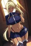  1girl arisato_yu big_breasts blonde_hair bubble_butt cleavage cloe_(kuroinu) dark-skinned_female horny inviting_to_sex kuroinu_(series) kuroinu_2 kuroinu_2_~inyoku_ni_somaru_haitoku_no_miyako_futatabi~ kuroinu_kedakaki_seijo_wa_hakudaku_ni_somaru kuroinu_~kedakaki_seijo_wa_hakudaku_ni_somaru~ looking_at_viewer pose red_eyes standing stockings teasing thick_thighs 