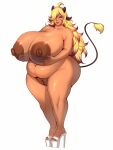 1girl big_ass big_breasts blonde_hair brown_skin cow_girl curly_hair cute ebony horns long_ears long_hair m_jr_art milf platform_shoes posing seductive seductive_face sexy tail thick thick_ass thick_legs