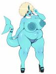 1girl big_ass big_breasts blonde_hair blue_skin curly_hair cute m_jr_art milf platform_shoes posing seductive sexy tail thick thick_ass thick_legs vaporeon