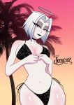  1angel 1girl 1girl 1girls amazon_prime angel angel_girl beach beach_background belly belly_button bikini bikini_bottom bikini_only bikini_top black_bikini black_bikini_bottom black_bikini_only black_bikini_top black_halo breasts cartoon cleavage halo hazbin_hotel hazbin_hotel_(season_2) hellaverse jeny_312 lute_(hazbin_hotel) medium_breasts navel palm_tree short_hair shoulder_length_hair spindlehorse_toons standing standing_up stomach thighs twitter vivienne_medrano vivziepop white_hair yellow_eyes 