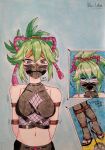 1girl blue-lotus bondage drowning fanart feet_fetish female foot_fetish foot_focus gag gagged genshin_impact green_hair kuki_shinobu masked_girl pantyhose solo traditional_art underwater video_game