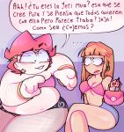 annoyed_expression asian_male belly belly_exposed big_lips blaehine breasts crop_top crossdressing crossdressing_male eyelashes fat_male ginger_hair haruki_teshigawara humor making_fun_of mexican_female mocking nails oc original_character panties_visible plump red_hair short_skirt singer sitting spanish spanish_text text thighs what_is_this whore xd yeri_mua yerimua