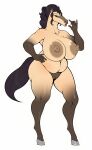 1girl big_ass big_breasts black_hair brown_skin curly_hair cute fluffy_tail horse horse_girl horse_tail long_hair m_jr_art milf ponytail seductive seductive_face sexy tail thick thick_ass thick_legs