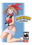  blush breasts brown_hair cleavage game game_freak gameboy gameboy_advance gloves haruka_(pokemon) huge_breasts humans_of_pokemon kneeling looking_at_viewer may_(pokemon) nintendo nintendo_ds panties pokemon sano sano_(artist) smile underwear undressing 