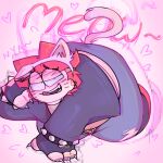 1boy blaehine blush blushing_at_viewer cat cat_boy cat_ears cat_headband cat_tail chubby claws clothed clothing fair_skin fat_male fat_man hairy_balls hairy_penis haruki_teshigawara hearts kneel licking_own_lips looking_at_viewer male male_only meow meowing oc ocs on_all_fours on_knees open_pants open_zipper original original_character petplay pink_background plump puppyplay red_hair therian tongue tusks