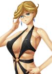  1girl armpit bandeau_bikini big_breasts blonde_hair blue_eyes breasts cleavage earrings erect_nipples female girl glasses gundam gundam_00 hair jewelry kink large_breasts lipstick louise_halevy&#039;s_mama milf navel nipples short_hair sling_bikini solo swimsuit woman 