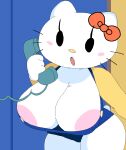  1girls 2d_(artwork) 2d_artwork anthro areola_slip bare_shoulders big_breasts black_eyes blush blush_stickers bow breasts cassettedream cat_girl cellphone cleavage clothing digital_media_(artwork) dream-cassette felid feline felis female female_only furry furry_female hair_bow hello_kitty hello_kitty_(character) hello_kitty_(series) holding_phone hoshime huge_breasts kitty_white leaning_forward open_mouth overalls phone sanrio shortstack solo solo_female tail thick_thighs whiskers white_fur wide_hips 