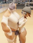 1boy 1girl anthro big_breasts bikini breasts brother cat daemont92 epic_games female fortnite male meow_skulls_(fortnite) meowscles_(fortnite) moobs muscular pecs sister thong
