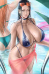 2_girls 2girls big_breasts bikini black_hair blue_eyes brown_eyes bubble_butt cleavage glasses horny inviting_to_sex looking_at_viewer nami nami_(one_piece) nico_robin one_piece orange_hair pool pool_ladder poolside pose robin_nico standing swimming_pool swimsuit teasing thick_thighs wtparadise