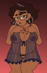  babydoll big_breasts brown_hair brown_nipples brown_skin camila_noceda chubby_female collarbone commission earrings eyelashes glasses gradient_background hand_on_own_chest jenini69 long_eyelashes milf navel nipples pussy pussy_hair see-through_clothes signature string_panties the_owl_house thick_eyebrows 