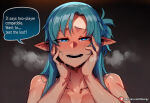 2_girls artist_name asuna_(sao) asuna_(sao-alo) asuna_yuuki asymmetrical_bangs bangs blonde_female blonde_hair blue_eyes blue_hair blush collarbone couple duo elf english_text eyebrows_visible_through_hair female_only friends green_eyes hair_between_eyes half-closed_eyes hands_on_cheeks hands_on_face hands_up heart heart-shaped_pupils heroine high_ponytail hoorpy hoorpy_(artist) indoors kirigaya_suguha leafa leafa_(sao) light-skinned_female light_blue_hair light_skin long_hair looking_at_another looking_at_viewer love multiple_girls neck nude nude_female open_mouth pointy_ears ponytail romantic romantic_couple round_teeth sidelocks speech_bubble straight_hair suguha_kirigaya sweat sweating sword_art_online symbol-shaped_pupils talking teeth text the_treasure_of_shared_desires tied_hair upper_body very_long_hair yuri yuuki_asuna