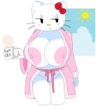 1girls 2d_(artwork) 2d_artwork anthro areola areola_slip bathrobe big_areola big_breasts big_nipples bow breasts breasts_out cassettedream clothing cup digital_media_(artwork) dream-cassette expressionless eyelashes feline felis female female_only furry furry_female hello_kitty hello_kitty_(character) hoshime huge_breasts huge_nipples kitty_white mob_face nipple_slip nipples open_clothes pink_areola pink_nipples ribbon robe serious shortstack solo_female white_fur