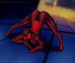 1girl 2026 absurd_res ahsum_spy-d ass_crack ass_up biosuit breasts_pressed_against_window breasts_pressed_on_glass earth_x female_focus female_only high_res jack-o_pose legs_apart looking_at_viewer marvel marvel_comics mayday_parker night spider-man_(series) sticking_out_ass suggestive suggestive_pose symbiote venom_(earth_x)