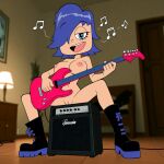  1girl 1girl ai_generated amplifier cartoon_network guitar hi_hi_puffy_amiyumi looking_at_viewer nude playing_music seductive sitting subwoofer yumi yumi_yoshimura 