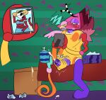 1girl bedroom blush cum cum_splatter gangle_(the_amazing_digital_circus) jerking_off lube lube_bottle lube_on_penis masturbating_to_person masturbation masturbation moaning non-human non-human_only nonbinary penis penis penis_in_hand photo_(object) picture_(object) picture_frame pleasure rubbing rubbing_penis semen shame sitting_on_bed squirting sweat talking_to_self tearing_up tears the_amazing_digital_circus tissue_box veiny_penis zooble_(the_amazing_digital_circus)