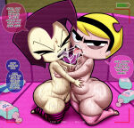  angry big_ass black_eyes blonde_hair closed_eyes doompypomp english_text filter gaz_membrane high_res high_resolution invader_zim kissing mandy_(billy_&amp;_mandy) nude purple_hair saliva small_breasts socks text the_grim_adventures_of_billy_and_mandy thick_thighs tongue 