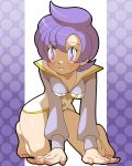 1girl all_fours amada anabel bad_id barefoot bent_over blush bottomless frontier_brain hands kneeling lila_(pokemon) no_pants pokemon pokemon_(game) pokemon_rse purple_eyes purple_hair short_hair solo