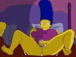  anus dildo_in_pussy erect_nipples_under_clothes gif huge_breasts marge_simpson masturbation shaved_pussy spread_legs the_simpsons thighs 