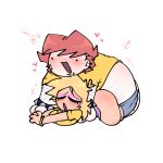 1girl anal anal_insertion anal_penetration ass behind_another blaehine blonde_hair blush blush danais_mcqueen female_on_bottom haruki_teshigawara lying_down male male_on_top male_penetrating oc original original_character red_hair silly xd