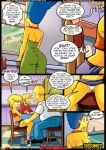  bart_simpson blue_hair clothed clothed_female clothing croc_(artist) green_dress homer_simpson kitchen lisa_simpson marge_simpson panties spread_legs svscomics the_simpsons white_panties yellow_body yellow_skin 