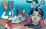 1boy 2girls cat cate_meowdy_(fortnite) epic_games female fins foreplay fortnite handjob human interspecies jules_(fortnite) kissing male patreon patreon_request request snorkel suntan tease thearashi underwater