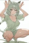 ai_generated bare_thighs big_breasts bike_shorts bouncing_breasts cat_ears cat_girl cat_tail chainsmoker_cat gif golden_eyes grey_hair huge_breasts huge_thighs light-skinned_female light_skin looking_at_viewer medium_hair no_bra solo_female squatting sweat sweatdrop t-shirt thick_body thick_female thick_thighs thighs voluptuous voluptuous_female yaniko_satou_(yanineko)